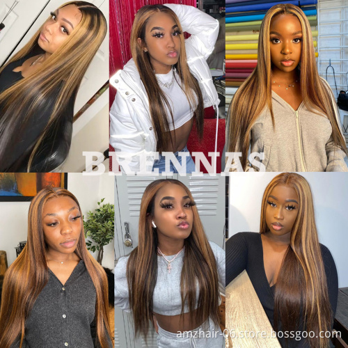 Brazilian Virgin Cuticle Aligned Hair Vendors 150% 180%Transparent HD Lace Closure 4x4 Human Hair Highlight Wigs For Black Women